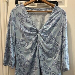 Garnet Hill Light Blue Paisley Twist-Front Pajama set